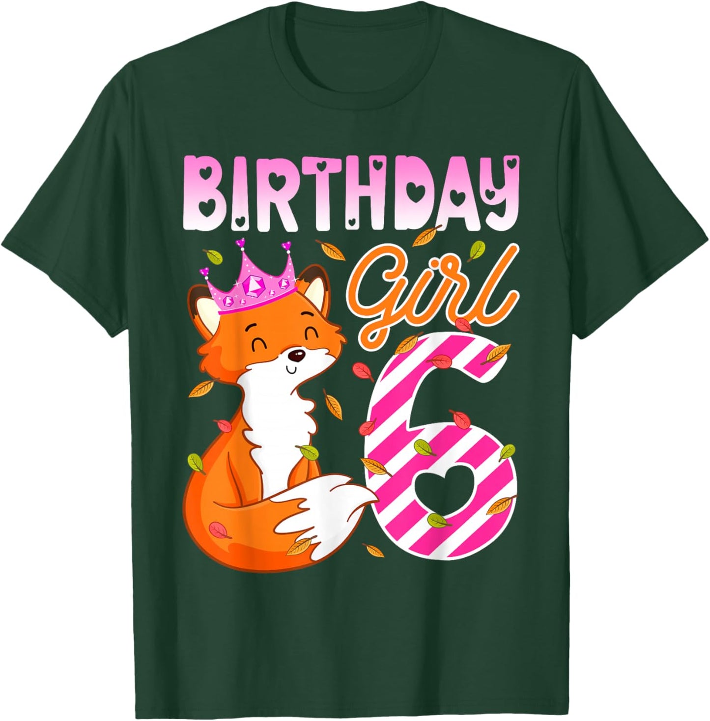 Fox Animal Lovers 6th Birthday Girl Fox B-day 6 year old T-Shirt - T-Shirt | Forest
