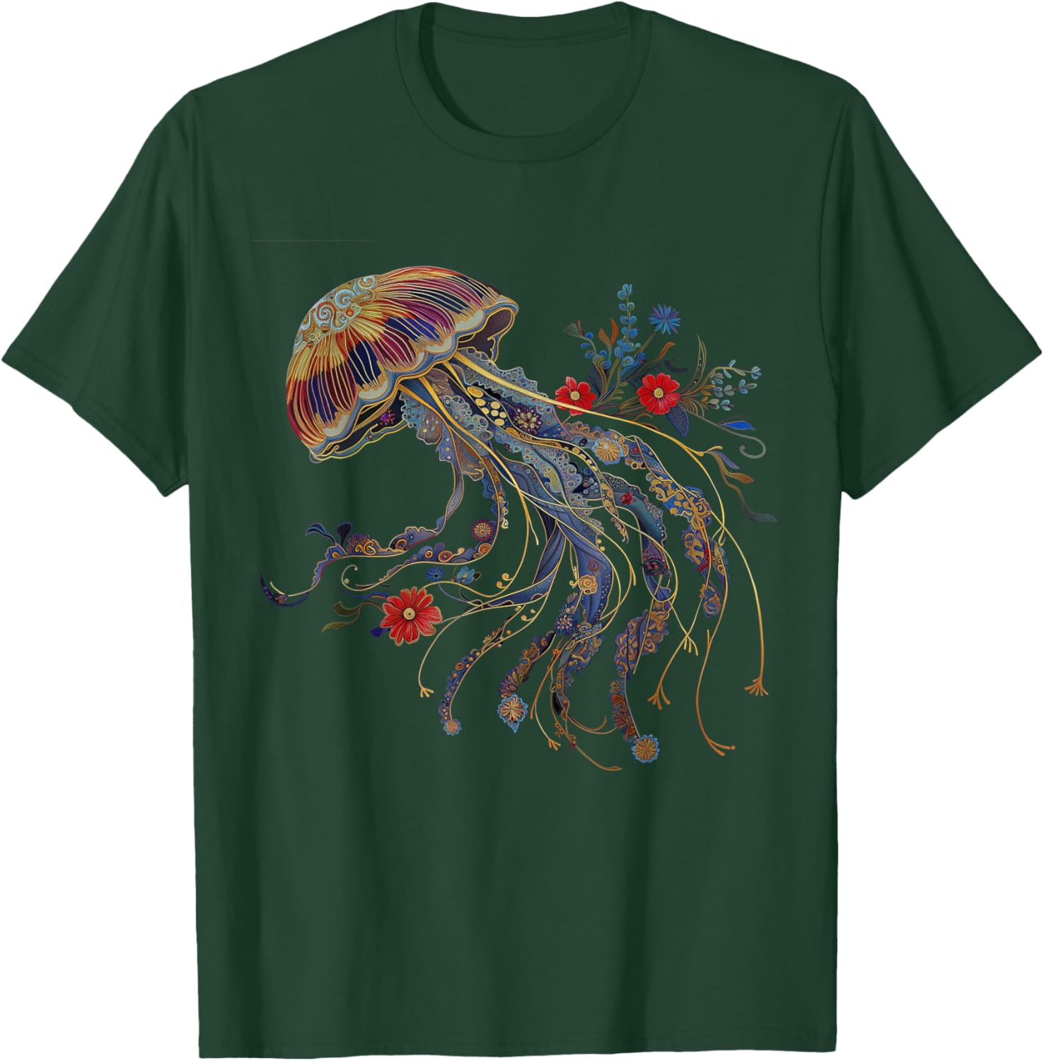 Jellyfish Floral Vintage Flowers Ocean Scuba Diving Diver T-Shirt - T-Shirt | Forest