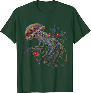 Jellyfish Floral Vintage Flowers Ocean Scuba Diving Diver T-Shirt - T-Shirt | Forest