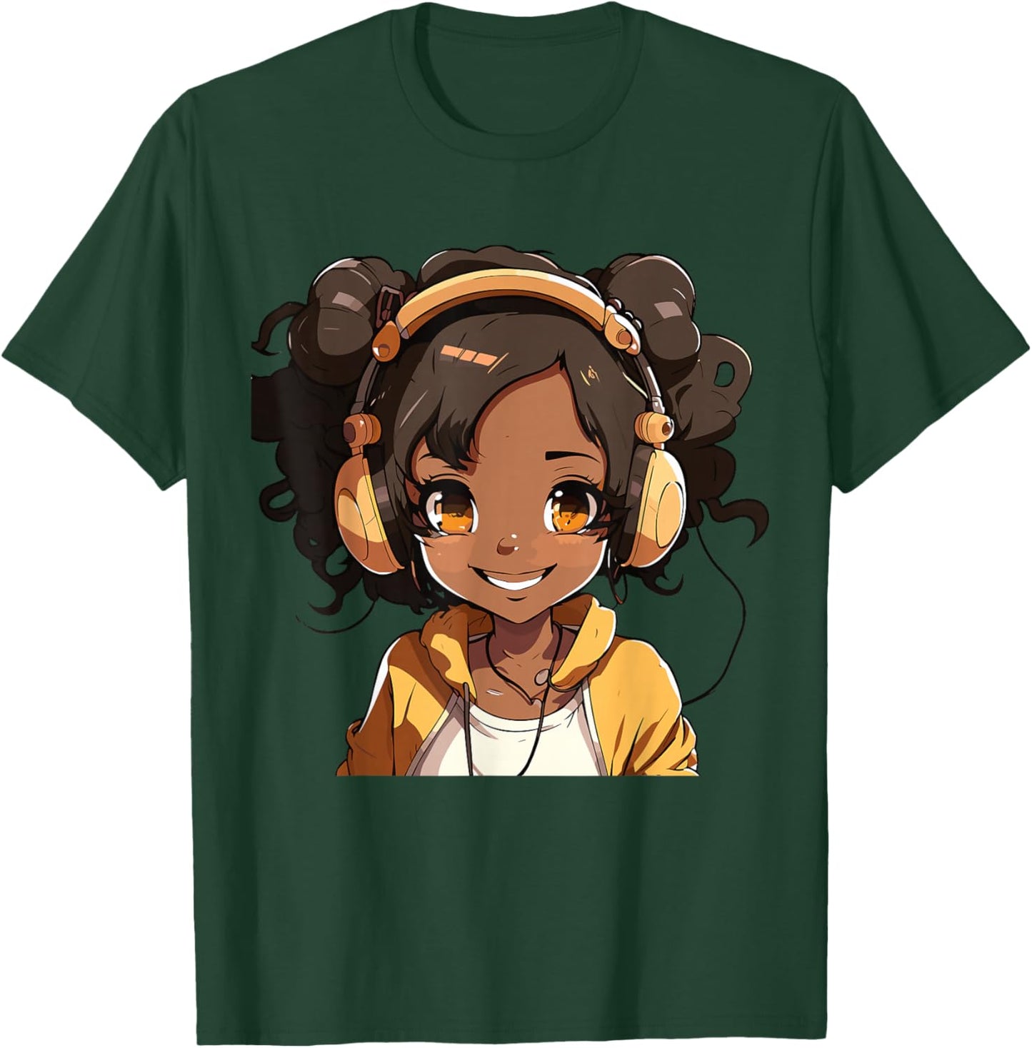 Anime and Music Black Girl Anime Merch Afro African American T-Shirt - T-Shirt | Forest