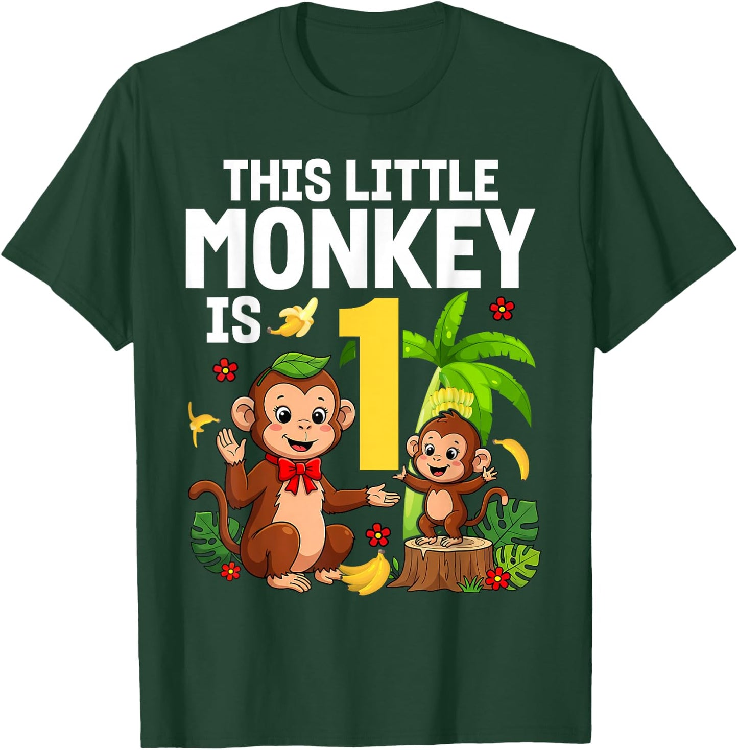 This Little Monkey is 1 Years Old Kid 1st Birthday Monkeys T-Shirt - T-Shirt | Forest