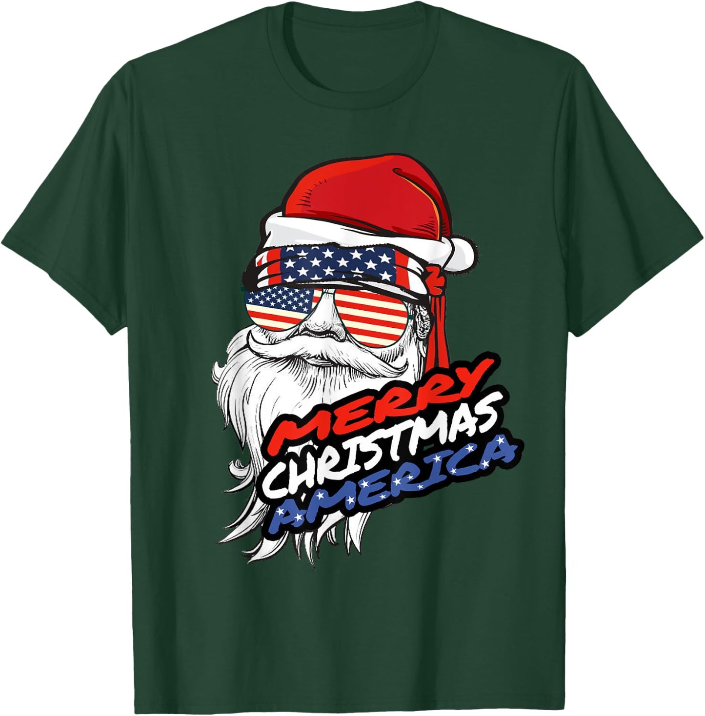 Merry Christmas America Santa Claus American Flag T-Shirt - T-Shirt | Forest