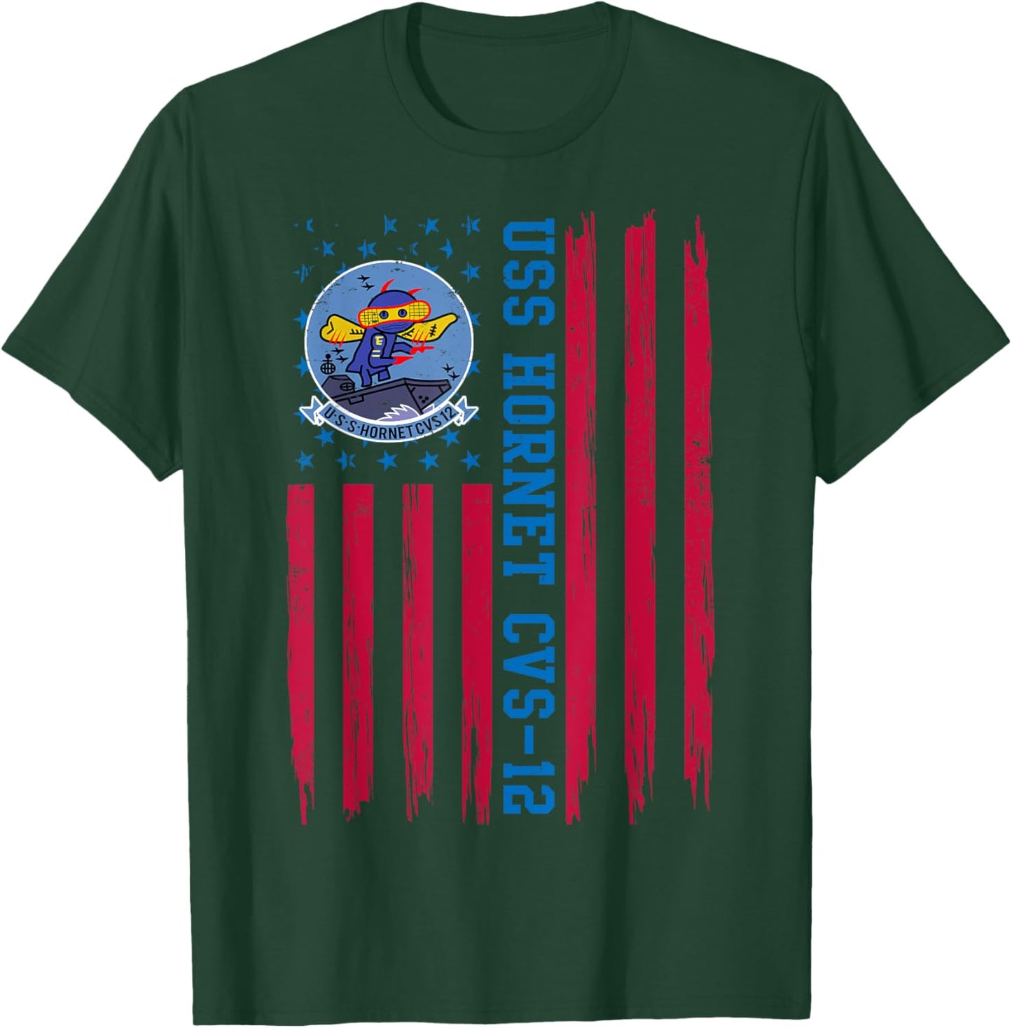 USS Hornet CVS-12 American Flag Aircraft Carrier Veteran Women Men T-Shirt - T-Shirt | Forest
