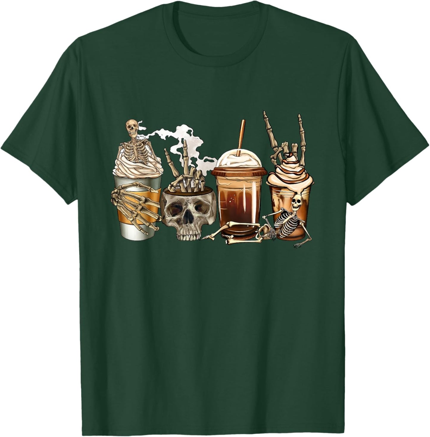 Skull Coffee Skeleton Bleached Funny Men Women Coffee Lover T-Shirt - T-Shirt | Forest