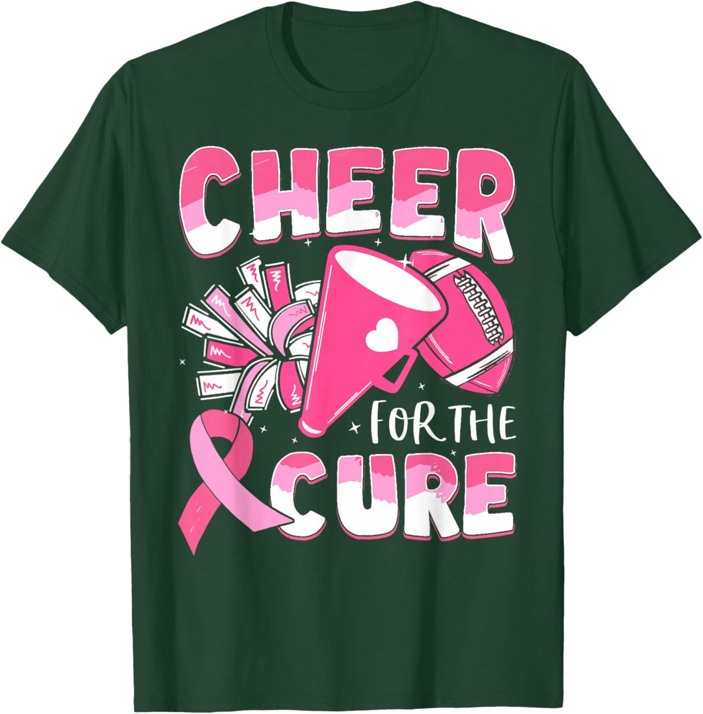 Breast Cancer Awareness Cheer For The Cure Football T-Shirt - T-Shirt | Forest