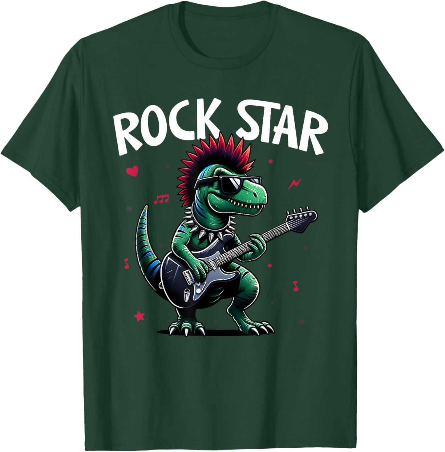 Rock Star Cute Punk Dinosaur, Goth Dino, Guitar Band Funny T-Shirt - T-Shirt | Forest