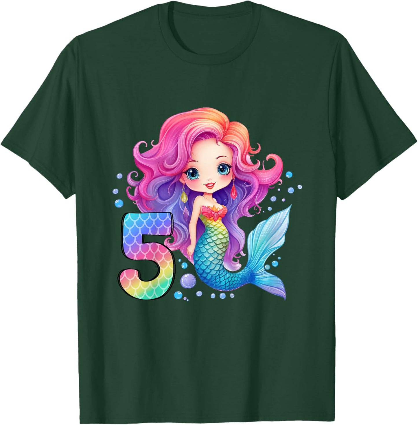 5 Geburtstag Mädchen 5 Jahre Geburtstagsoutfit Meerjungfrau T-Shirt - T-Shirt | Forest
