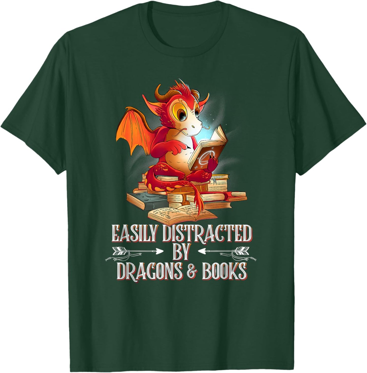 easily distracted by Dragon and Books nerds T-Shirt - T-Shirt | Forest