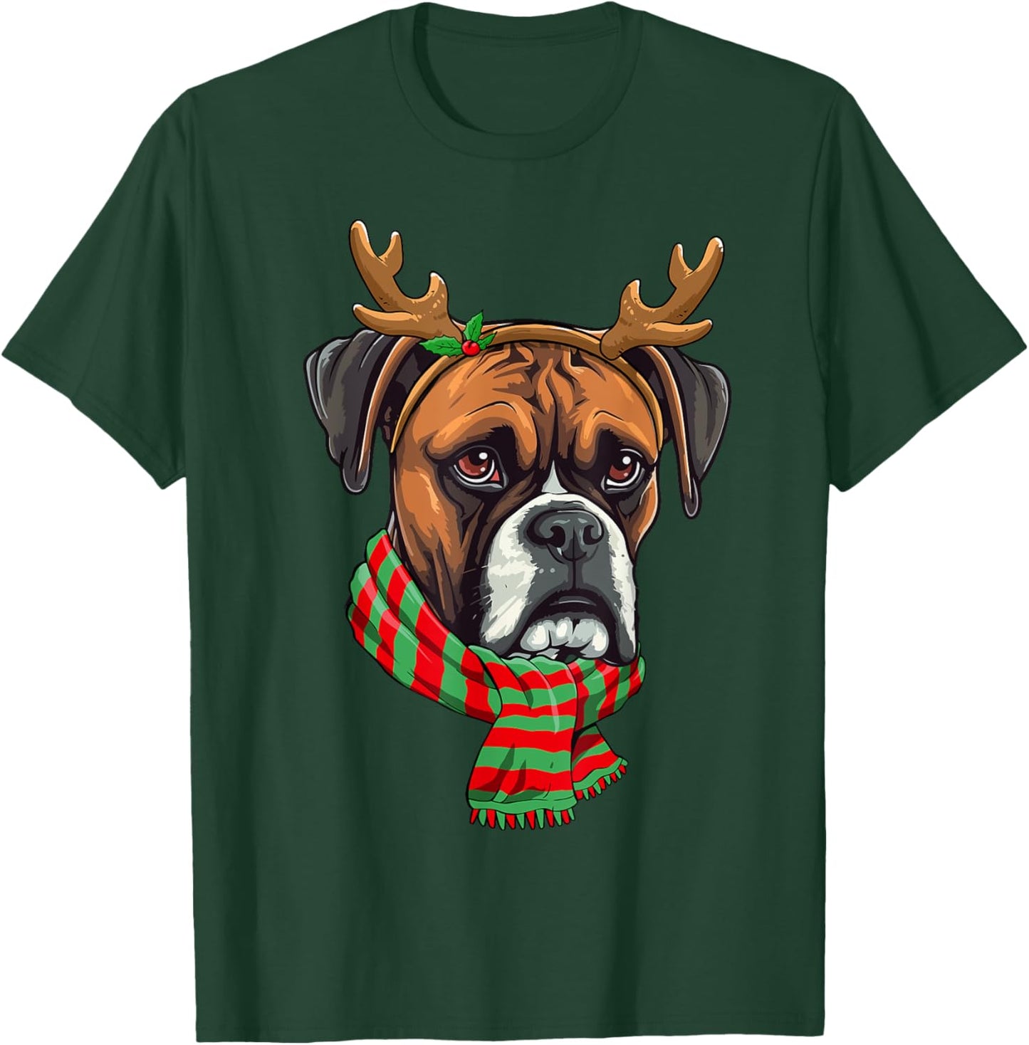 Boxer Dog Christmas Reindeer Santa Hat Funny Xmas T-Shirt - T-Shirt | Forest