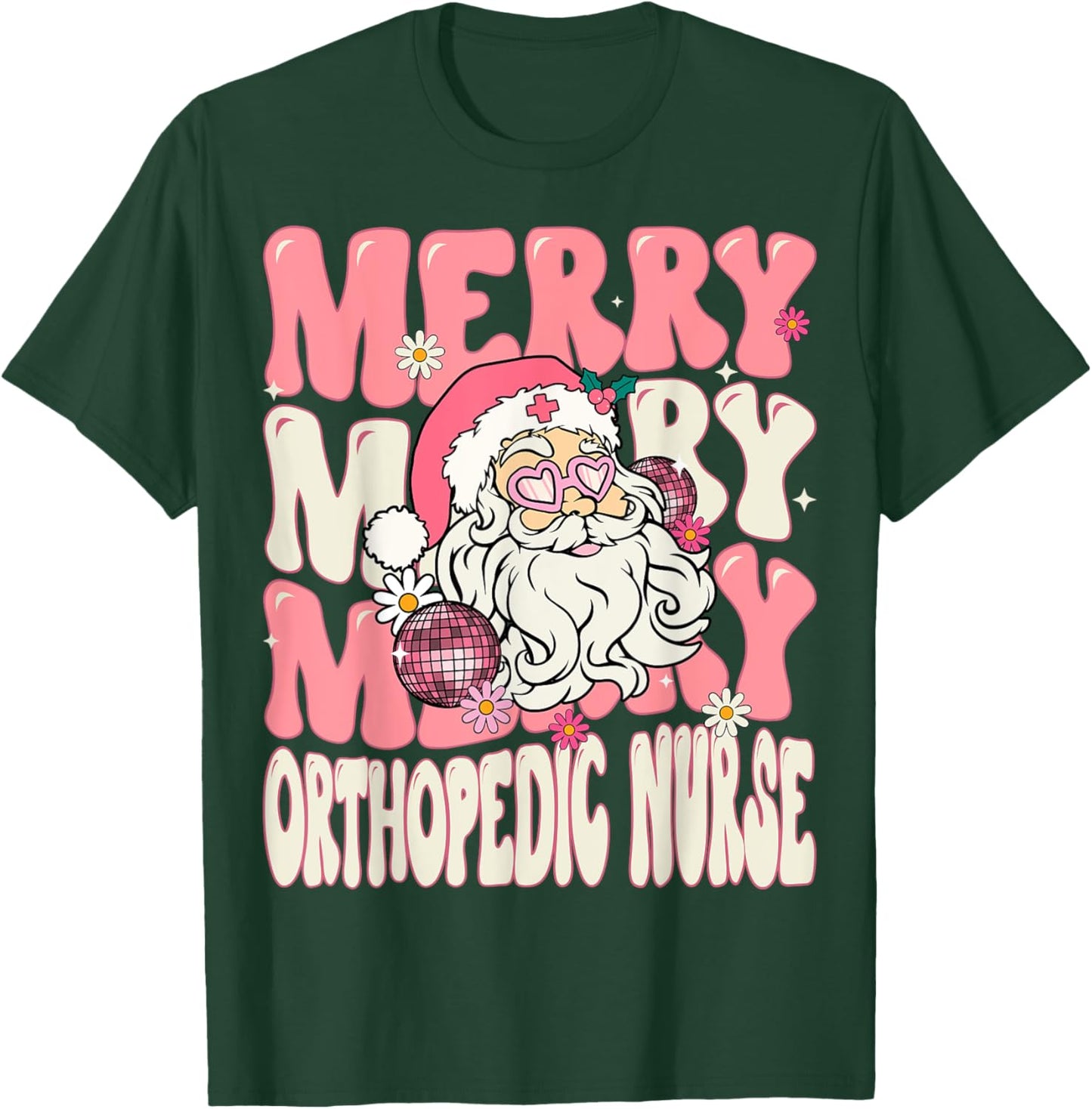 Merry Orthopedic Nurse Christmas Retro Pink Orthopedic Nurse T-Shirt - T-Shirt | Forest