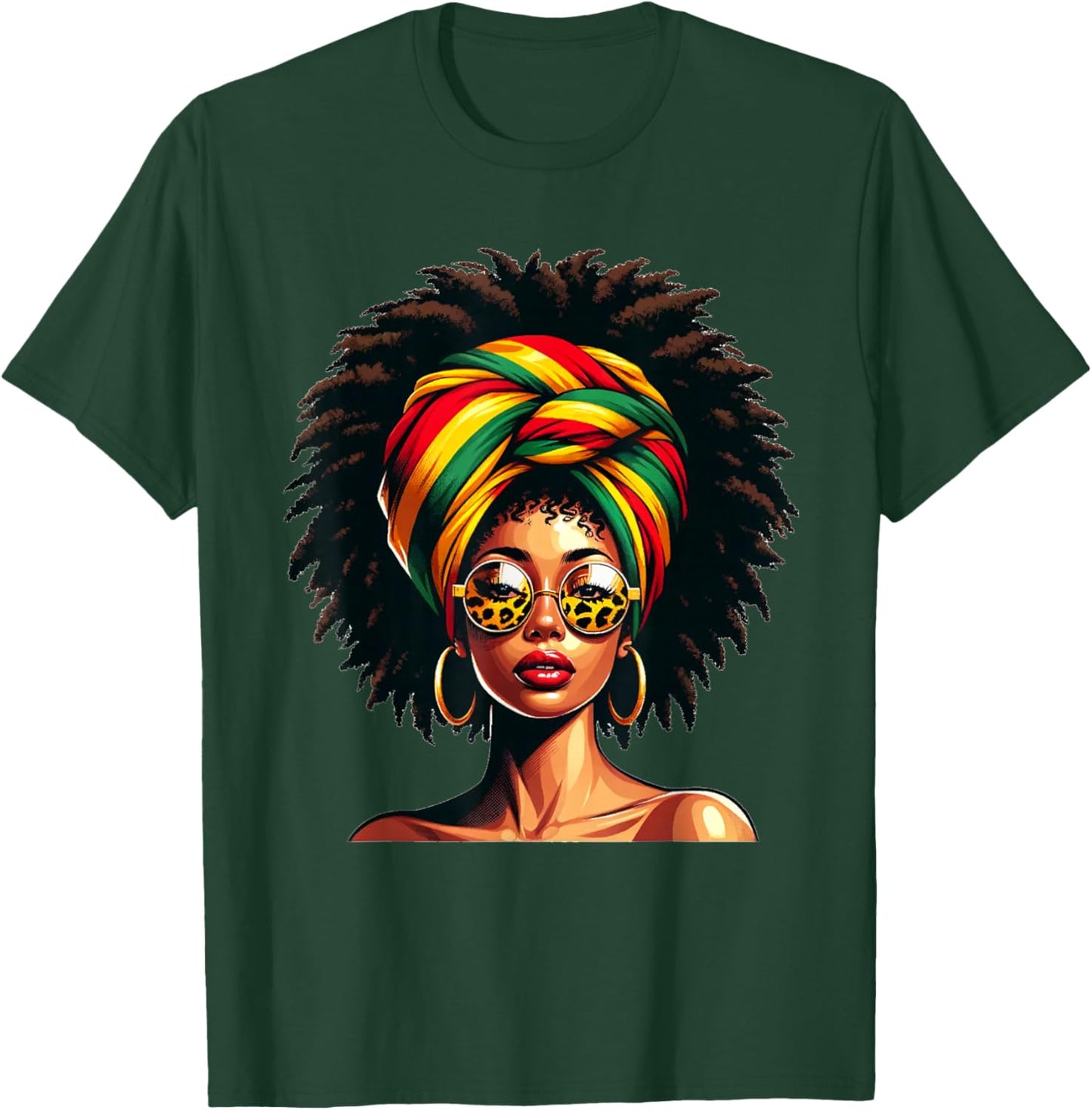 Afro Woman African Melanin Headscarf Nubian Black History T-Shirt - T-Shirt | Forest