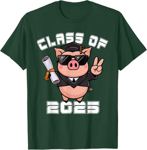 Peace Sign Hand Pig Class of 2025 Graduation T-Shirt - T-Shirt | Forest