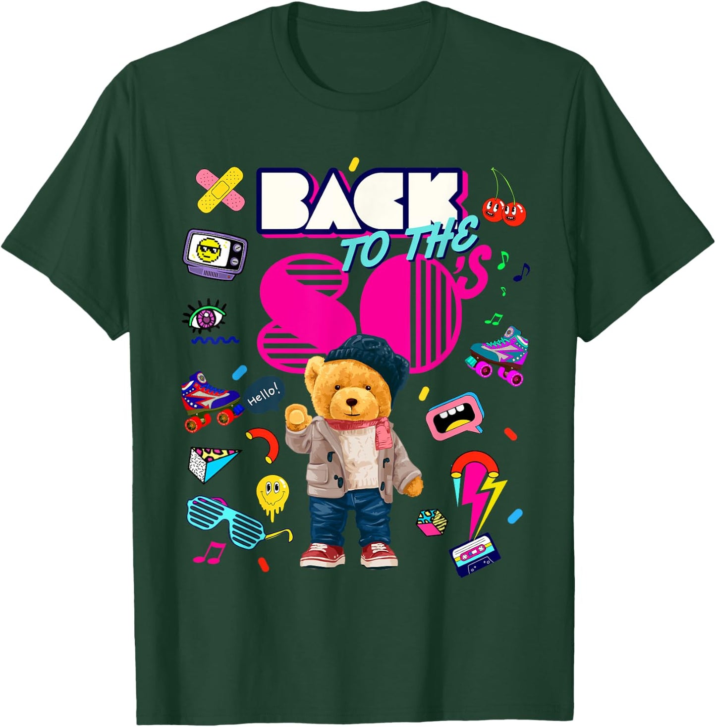 Back To 80's , Cool Retro 80's Teddy Bear Graphic Design T-Shirt - T-Shirt | Forest