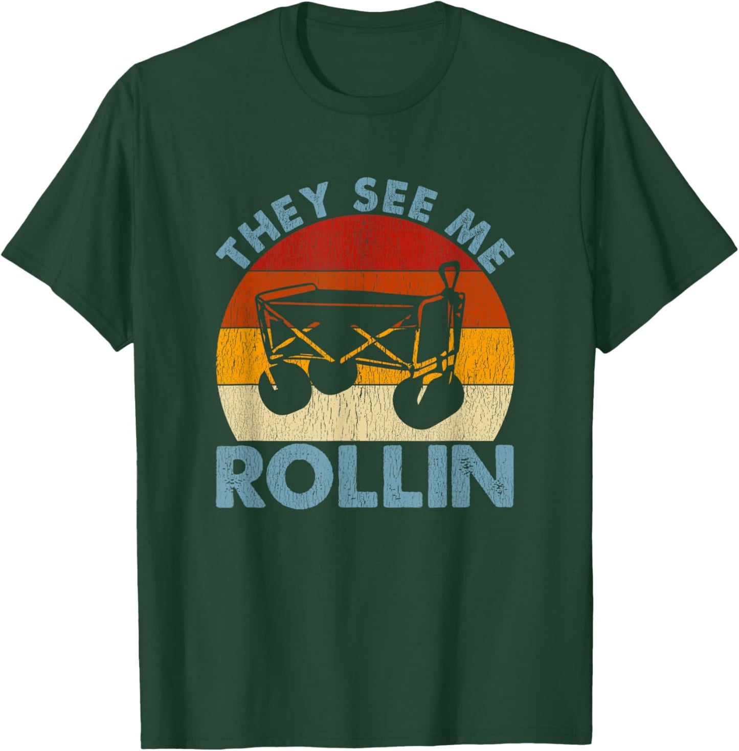 They See Me Rollin Vintage Ballpark Wagon Baseball T-Shirt - T-Shirt | Forest
