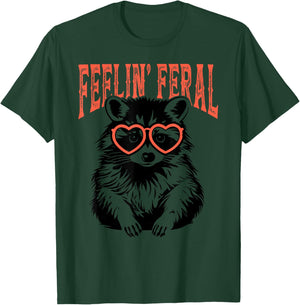 Funny Feelin Feral Cute Colorful Racoon With Coquette Racoon T-Shirt - T-Shirt | Forest
