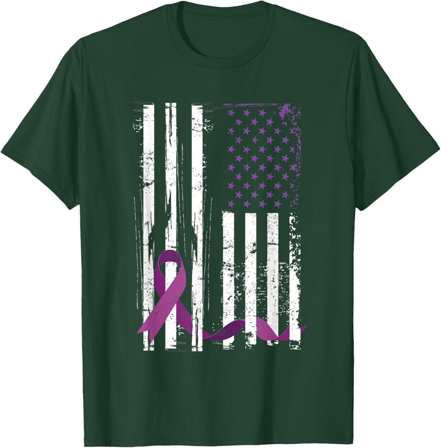 Purple Ribbon 4th Of July Gift Pancreatic Cancer Awareness T-Shirt - T-Shirt | Forest