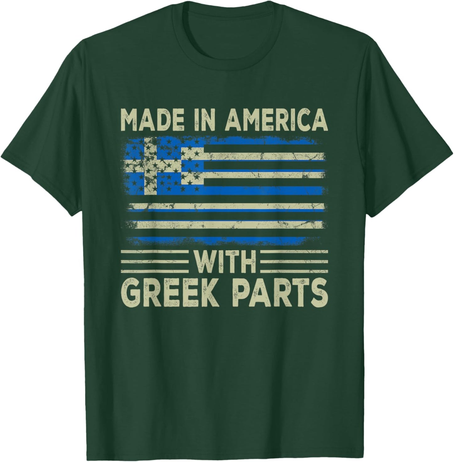 Made in America with Greek Parts US Greece Flag T-Shirt - T-Shirt | Forest