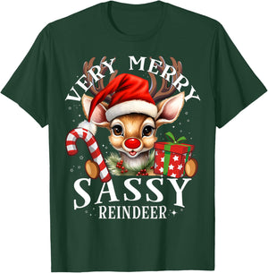 Very Merry Sassy Reindeer Matching Christmas T-Shirt - T-Shirt | Forest