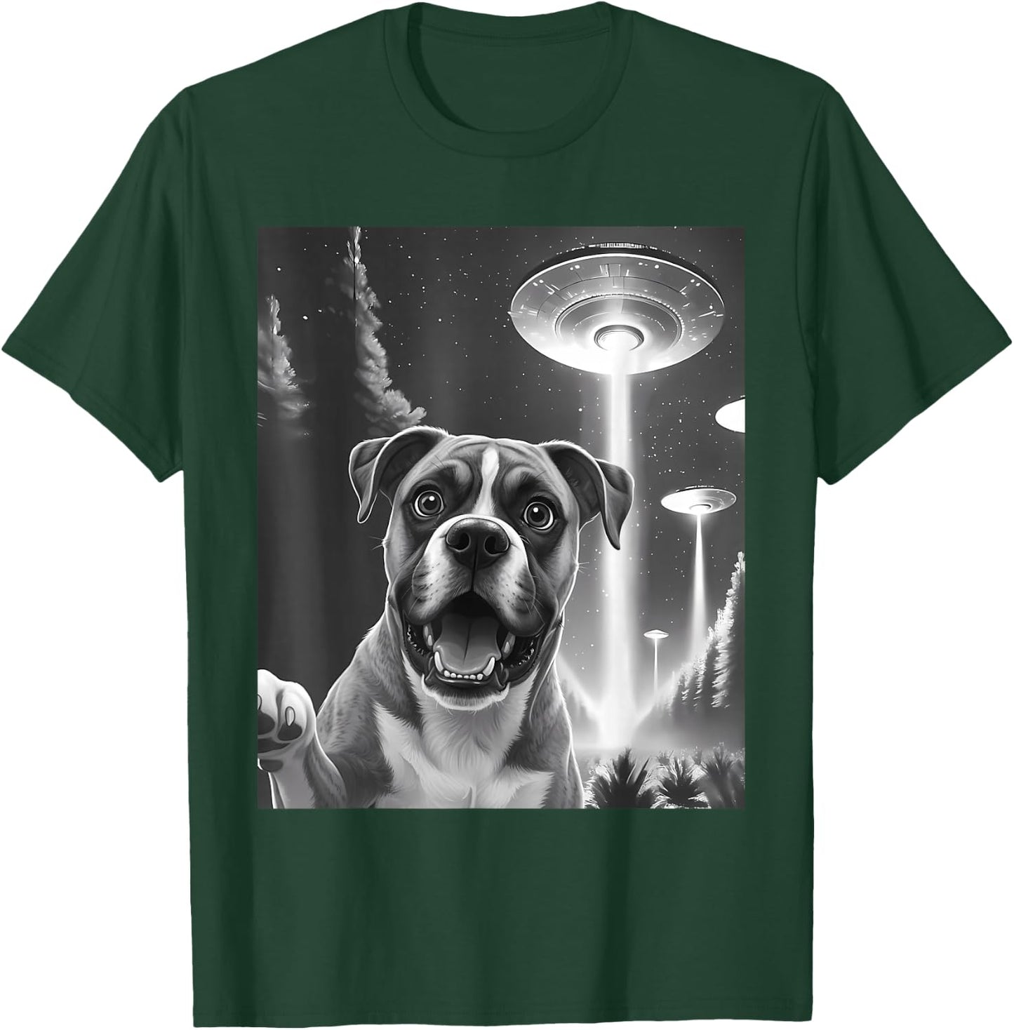 Funny Boxer Alien UFO Taking a Selfie Animal Lover Retro T-Shirt - T-Shirt | Forest