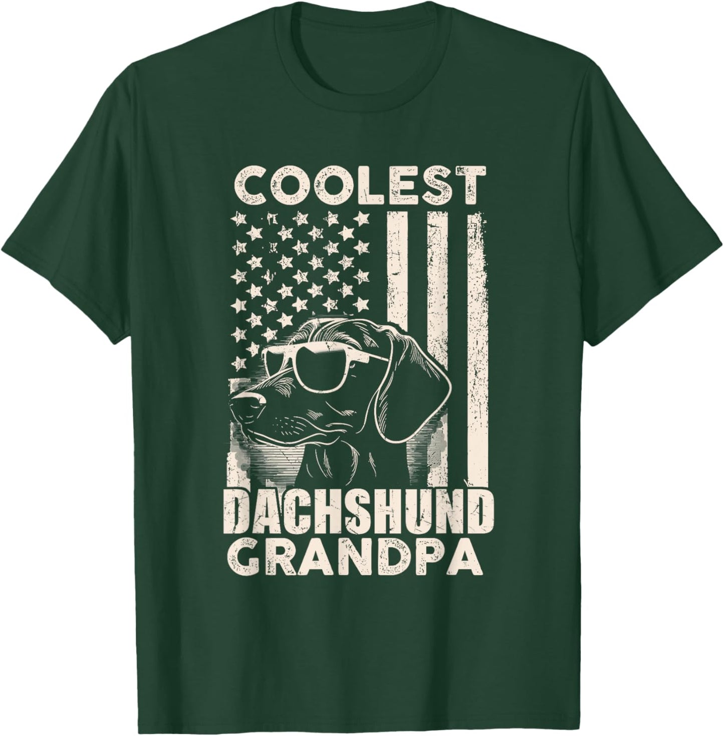 Coolest Dachshund Grandpa Vintage American Flag Funny Dog T-Shirt - T-Shirt | Forest