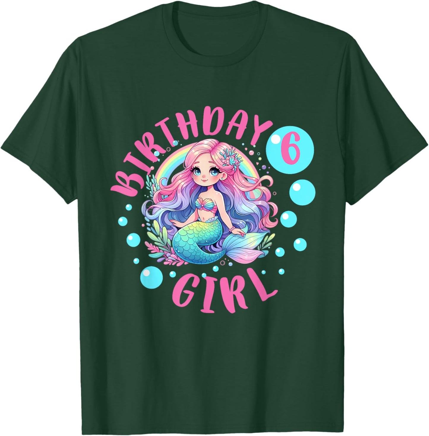 Cute Mermaid 6th Birthday Girl 6 Year Old Bday Mermaid T-Shirt - T-Shirt | Forest