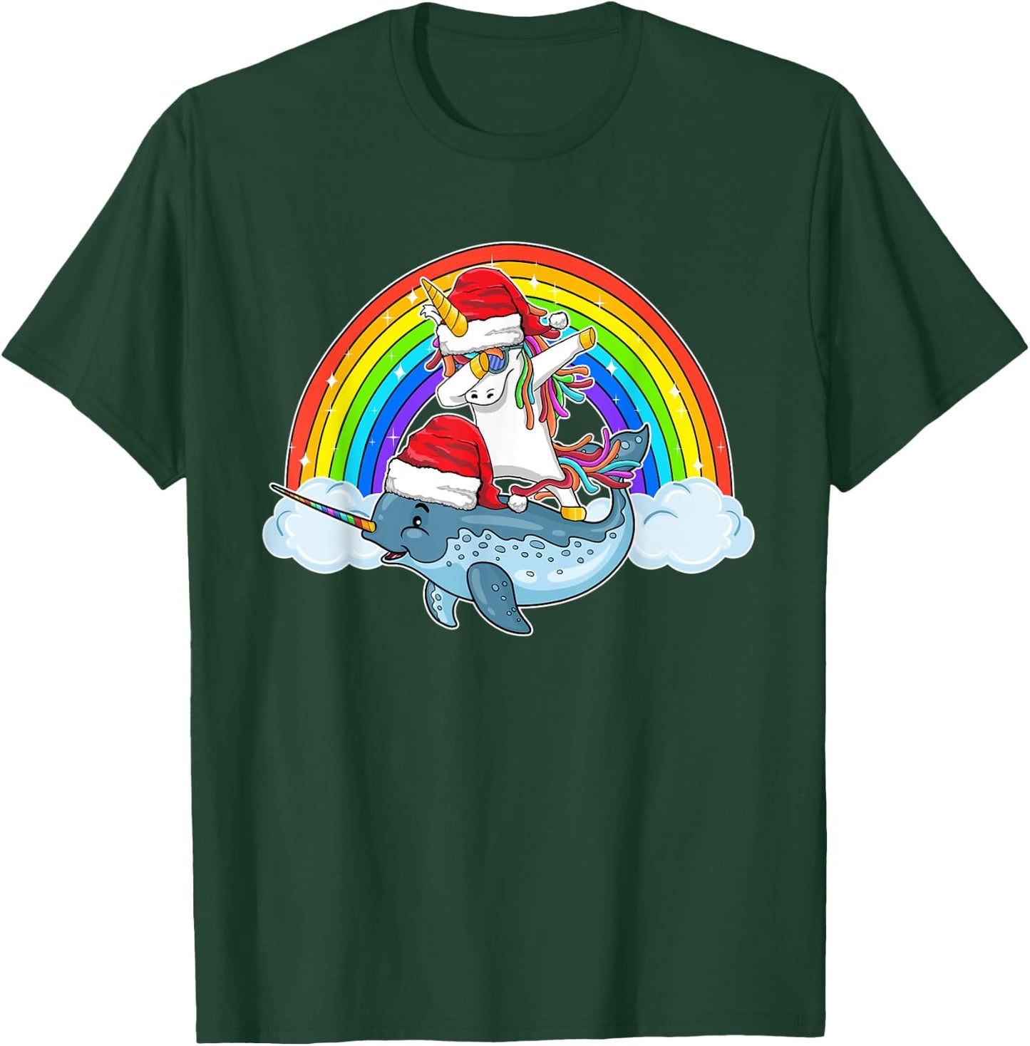 Dabbing Unicorn Riding Narwhal With Santa Hat Christmas T-Shirt - T-Shirt | Forest