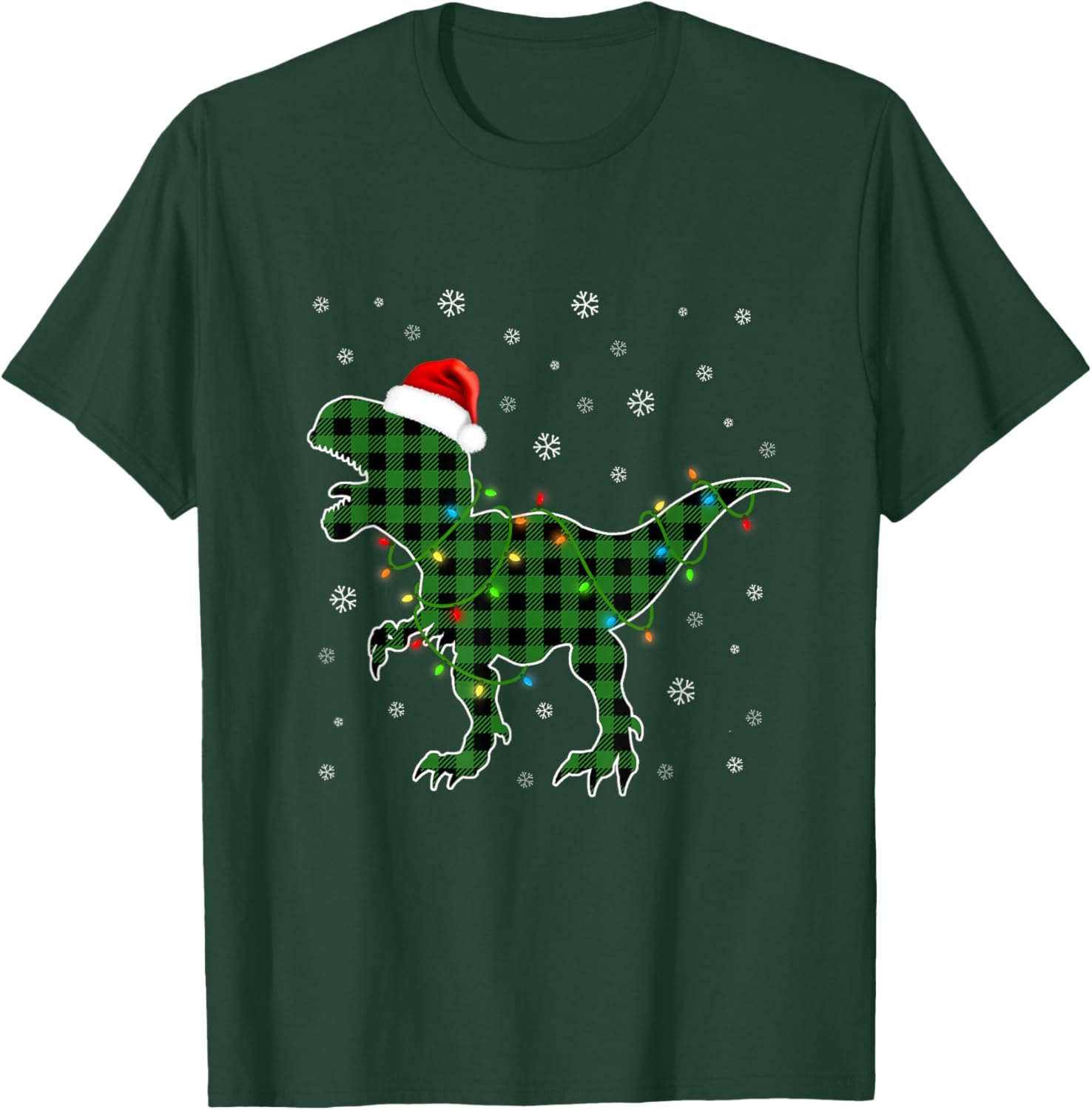 T Rex Green Plaid Buffalo Dinosaur Christmas Pajamas Family T-Shirt - T-Shirt | Forest
