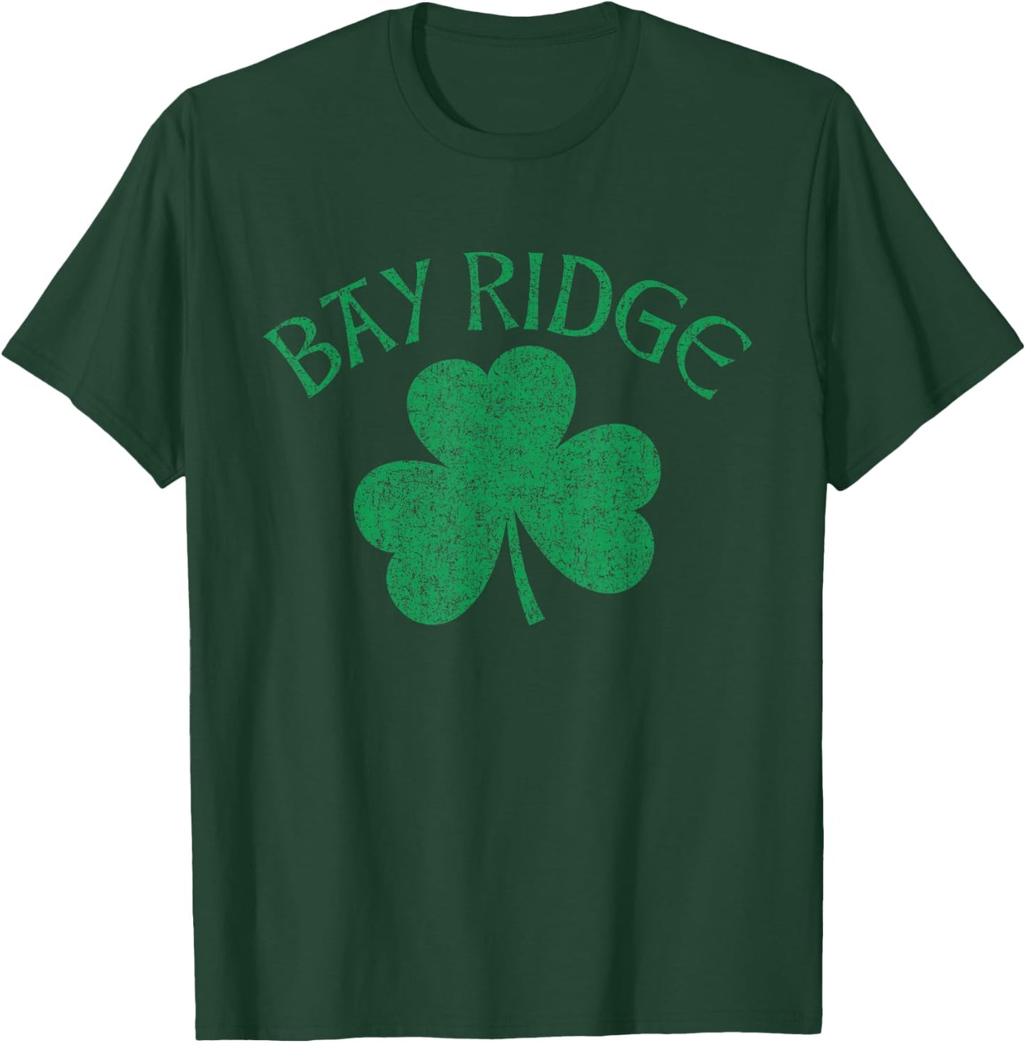 Bay Ridge Irish Text and Shamrock Distressed Green Print T-Shirt - T-Shirt | Forest