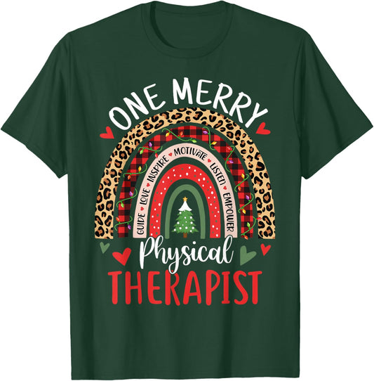 Physical Therapist Cute Rainbow Christmas Physical Therapy T-Shirt - T-Shirt | Forest