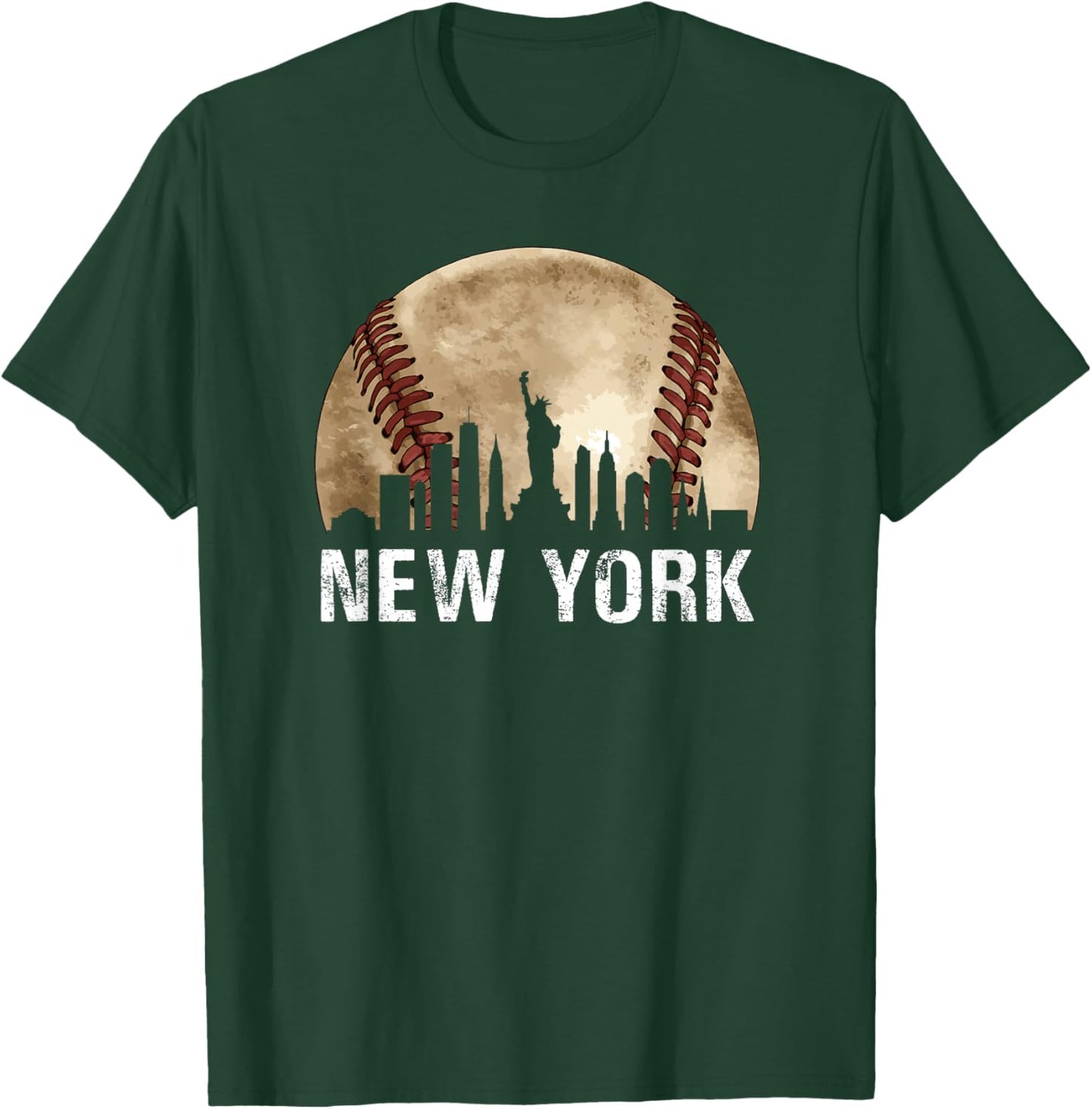 New York City Skyline Vintage Baseball Lover T-Shirt - T-Shirt | Forest