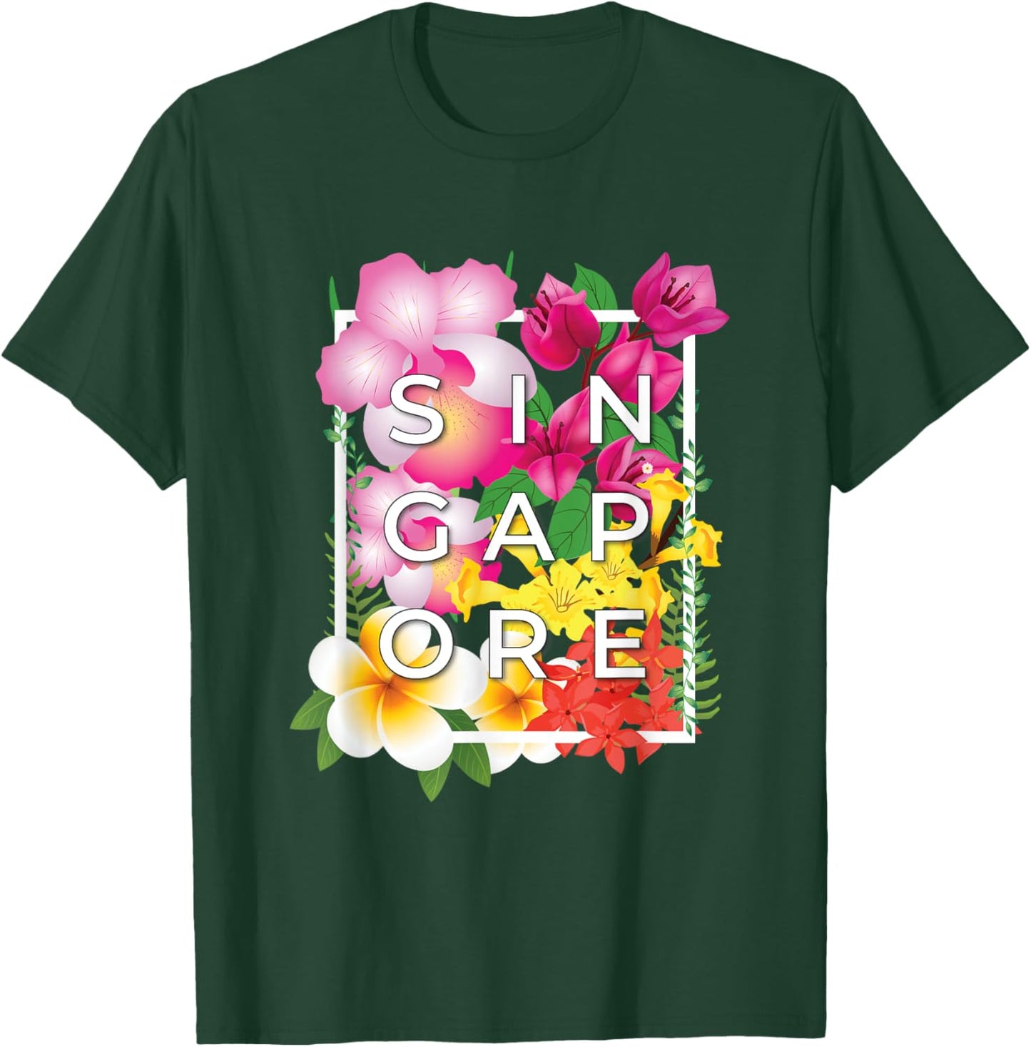 Flowers of Singapore Word Art - Singaporean Pride T-Shirt - T-Shirt | Forest