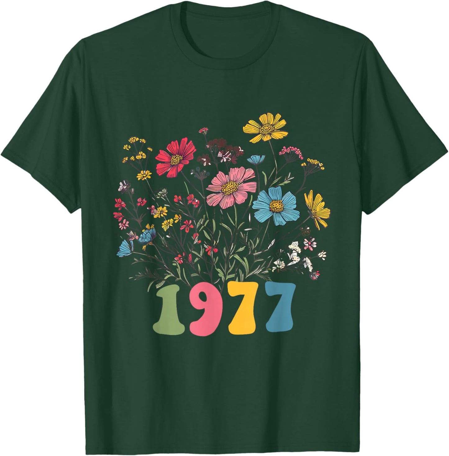 Wildblume geboren 1977, 48. Geburtstag 1977 für Frauen Geburtstag T-Shirt - T-Shirt | Forest