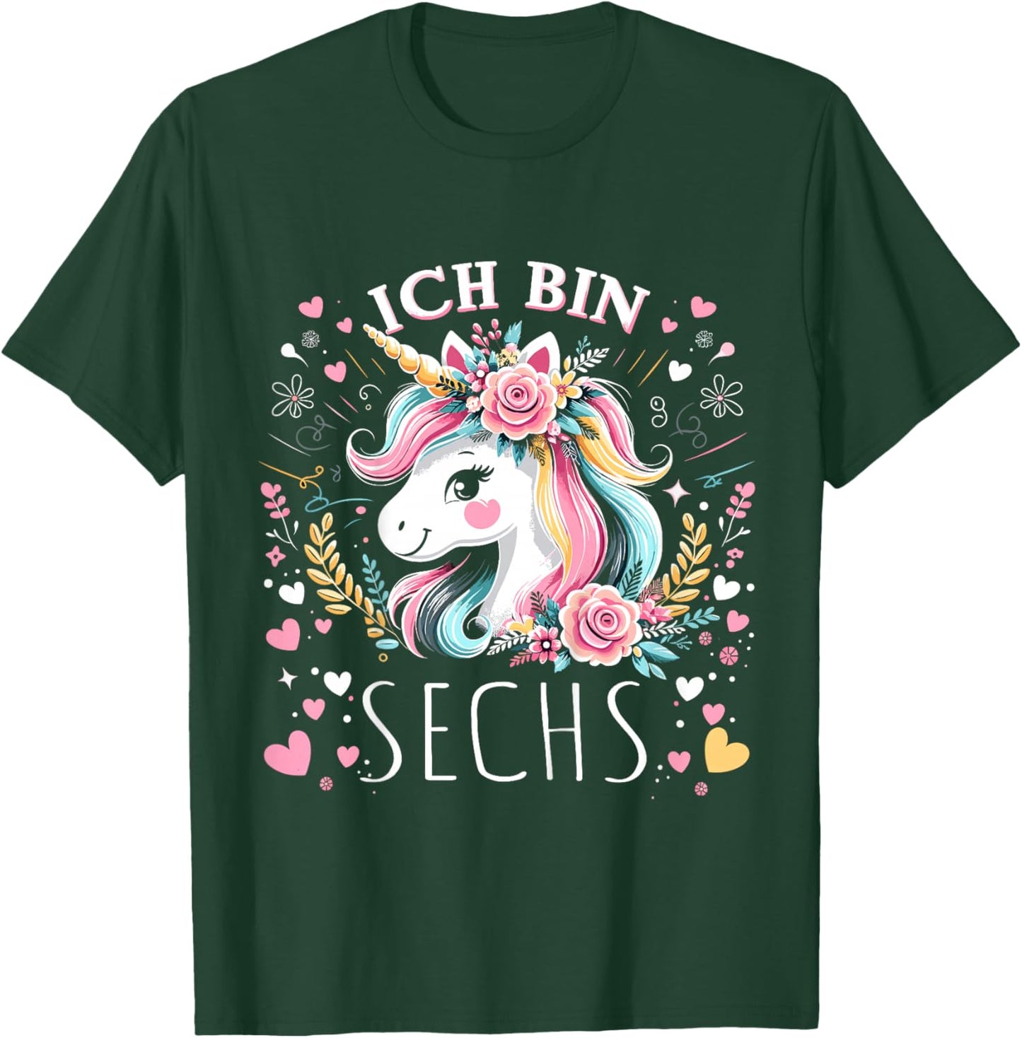 Kinder 6 Jahre Mädchen Geburtstag 6. Kindergeburtstag Süßes Einhorn T-Shirt - T-Shirt | Forest