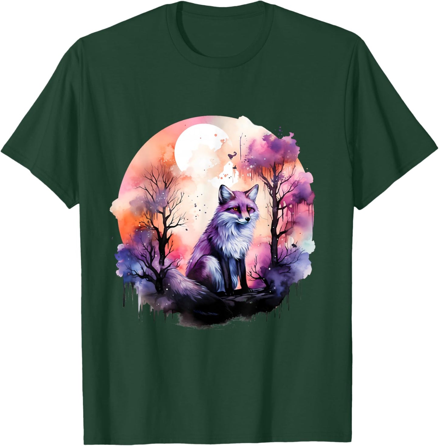 Fox Colorful Forest Nature Animal Lovers Wildlife Artwork T-Shirt - T-Shirt | Forest