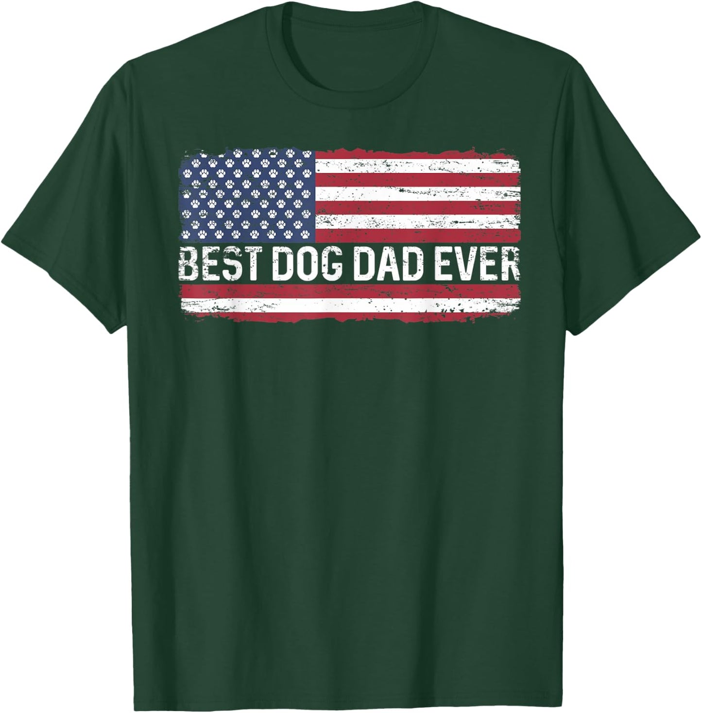 Best Dog Dad Ever USA American Flag Dog's Paw Fathers Gift T-Shirt - T-Shirt | Forest