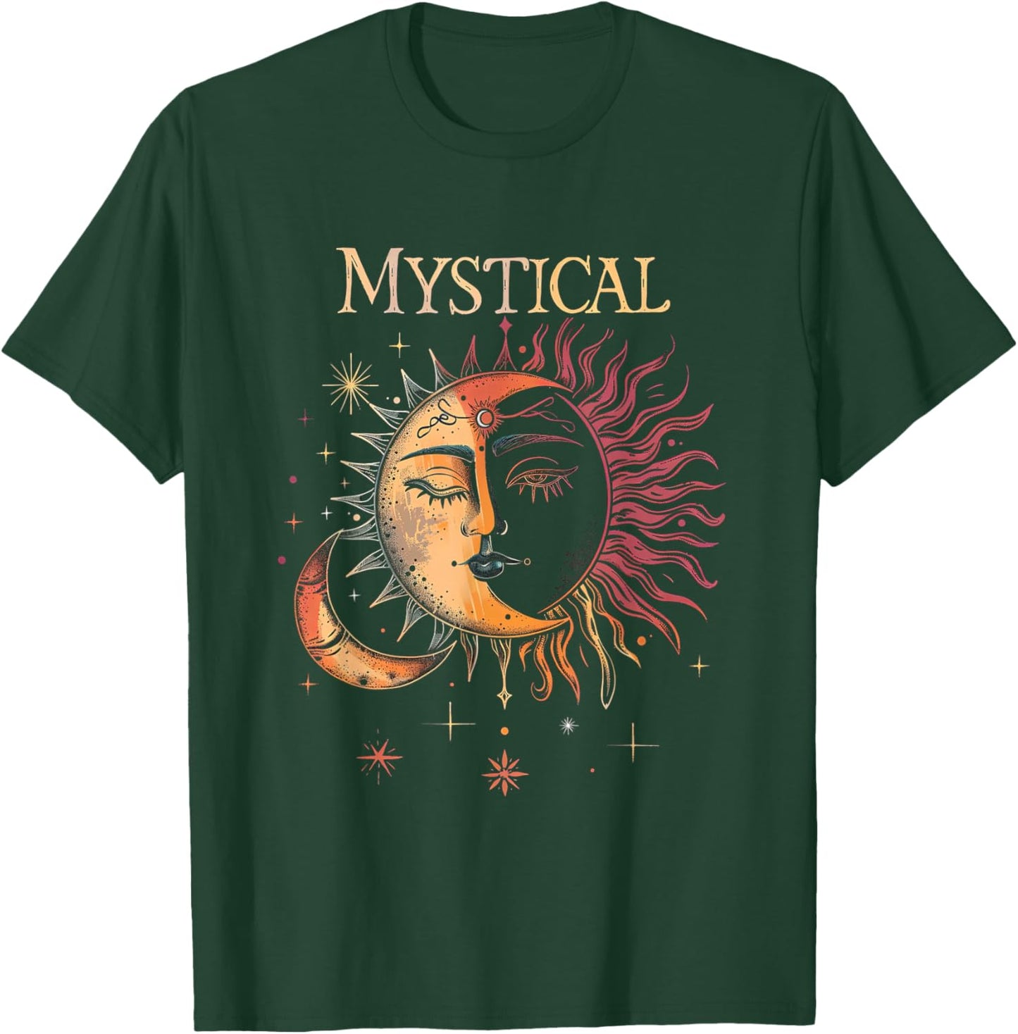 Mystical Sun and Moon Woman Mystic Flowers Aesthetic T-Shirt - T-Shirt | Forest
