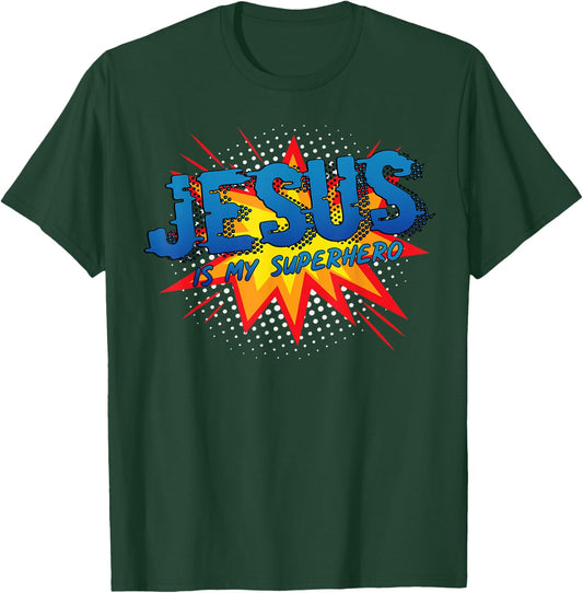 Jesus Is My Superhero Cute Powerful Christian Gift Comic T-Shirt - T-Shirt | Forest