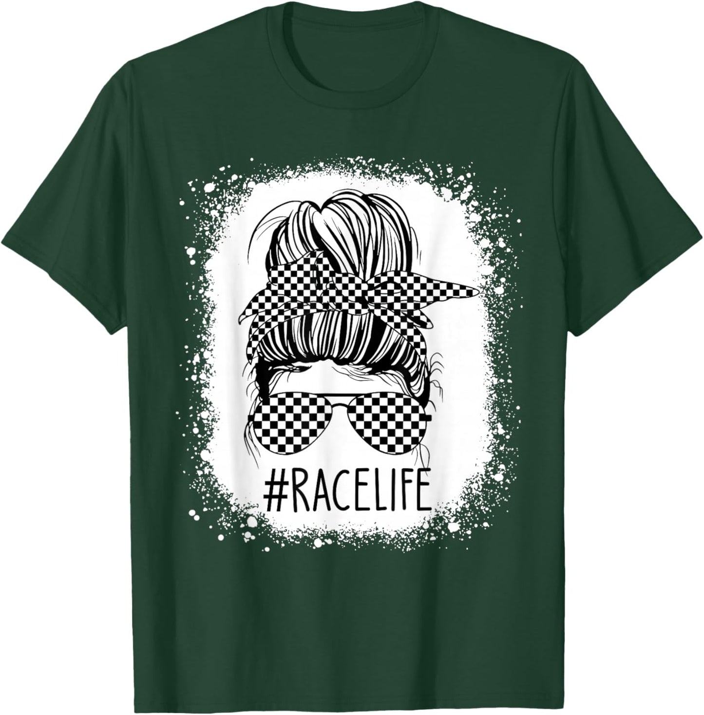 Race Life Messy Bun Bleached Race Car Checkered Racing Women T-Shirt - T-Shirt | Forest