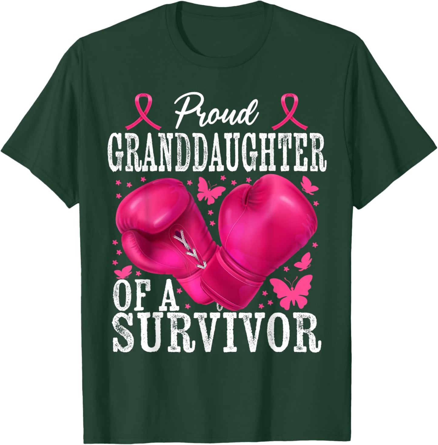 Proud Granddaughter Survivor Breast Cancer Boxing Glove Pink T-Shirt - T-Shirt | Forest