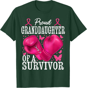 Proud Granddaughter Survivor Breast Cancer Boxing Glove Pink T-Shirt - T-Shirt | Forest