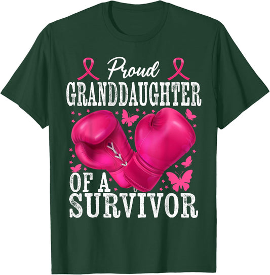 Proud Granddaughter Survivor Breast Cancer Boxing Glove Pink T-Shirt - T-Shirt | Forest
