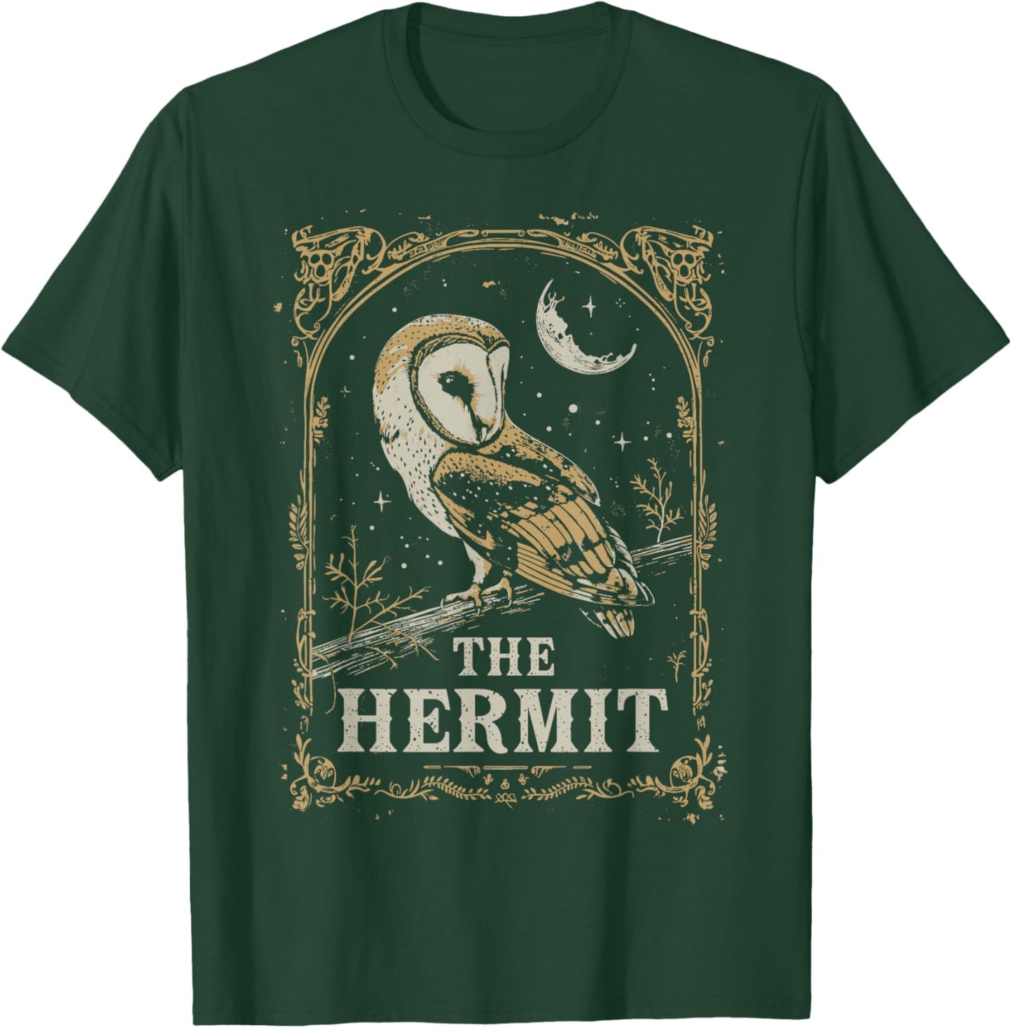 Tarot Card The Hermit Barn Owl Goth Witchcore Dark Academia T-Shirt - T-Shirt | Forest