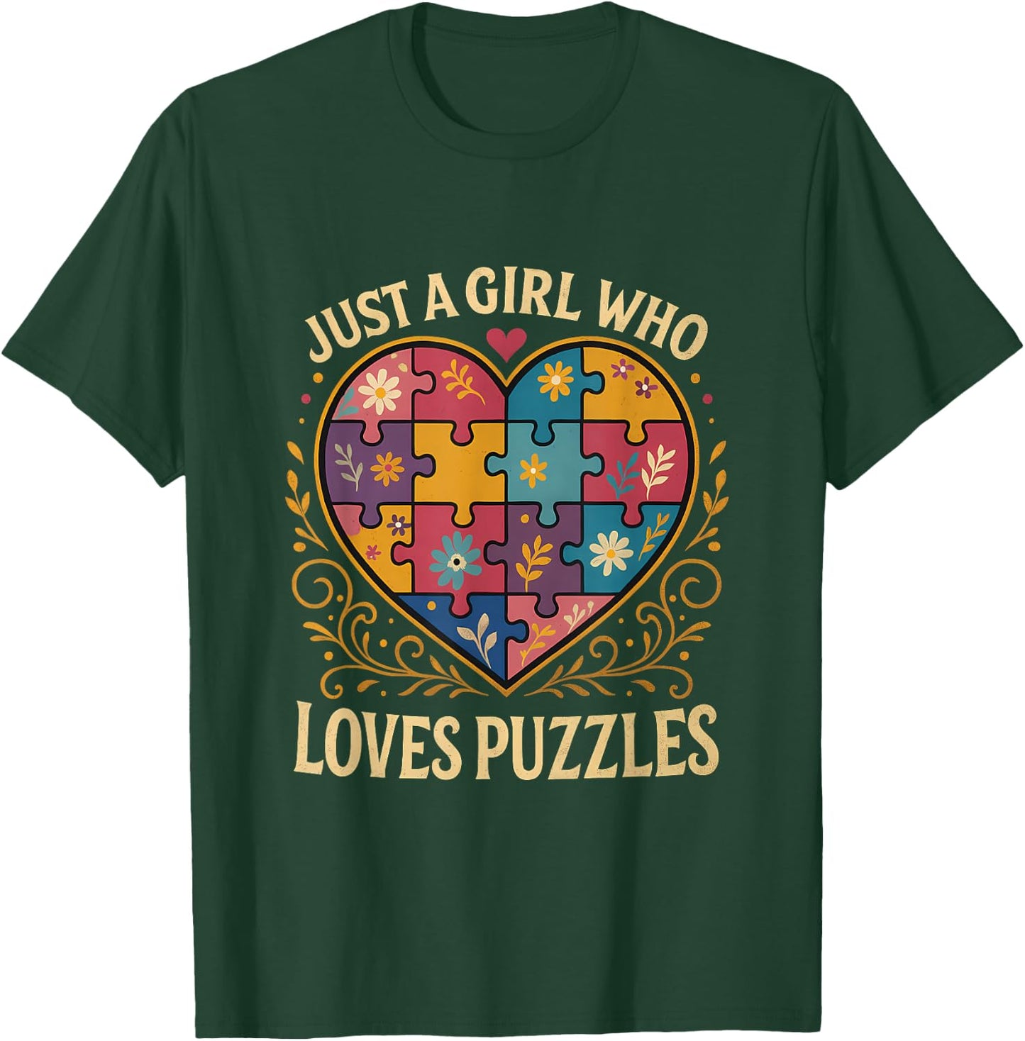 Just a Girl Who Loves Puzzles Jigsaw Puzzle Piece Lover T-Shirt - T-Shirt | Forest