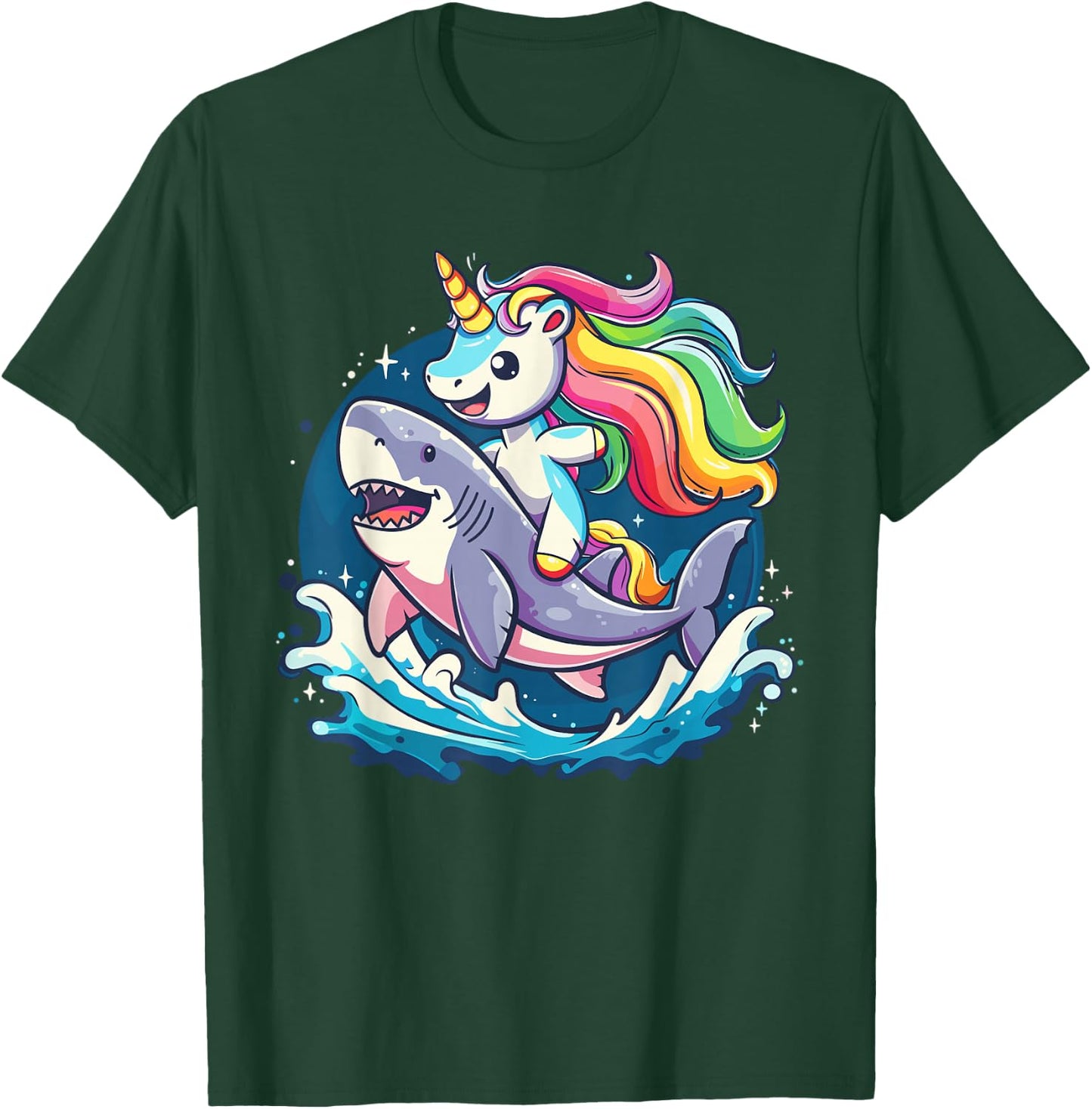 Cute Unicorn Riding Shark for Girls and Boys T-Shirt - T-Shirt | Forest