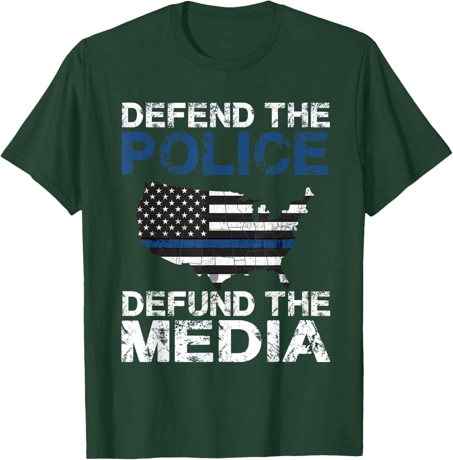 Defend the Police Defund the Media American Flag USA Men T-Shirt - T-Shirt | Forest