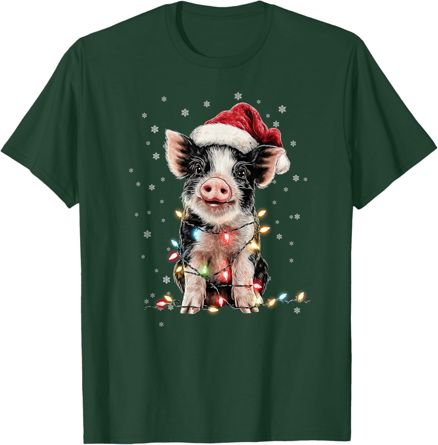 Christmas Lights Santa Hat Xmas Pajamas Pig Lover T-Shirt - T-Shirt | Forest