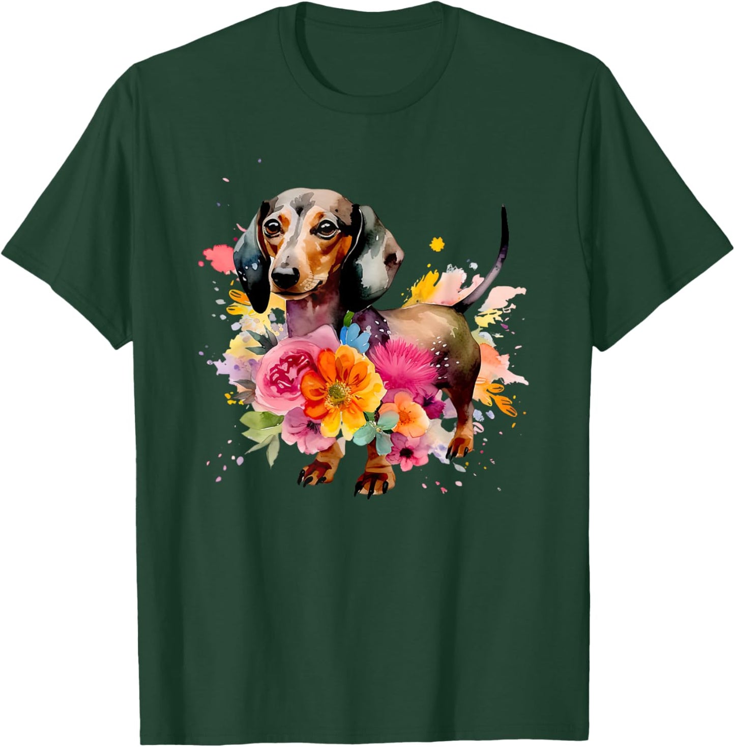 Dachshund Watercolor art Dog Dog breed woman kids floral T-Shirt - T-Shirt | Forest