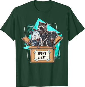 Adopt a Cat Raccoon Opossum SKunk Street Cat Trash Panda Women Girls Kids T-Shirt - T-Shirt | Forest
