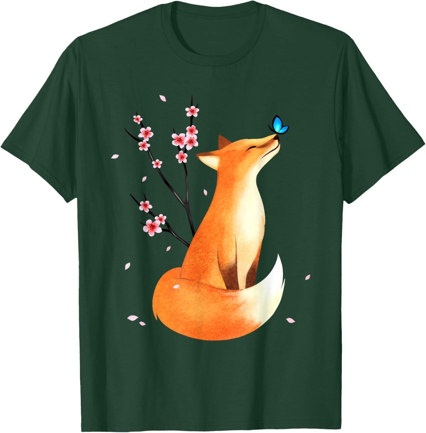 Fox Japanese Cherry Blossom Flower Vintage Gift T-Shirt - T-Shirt | Forest