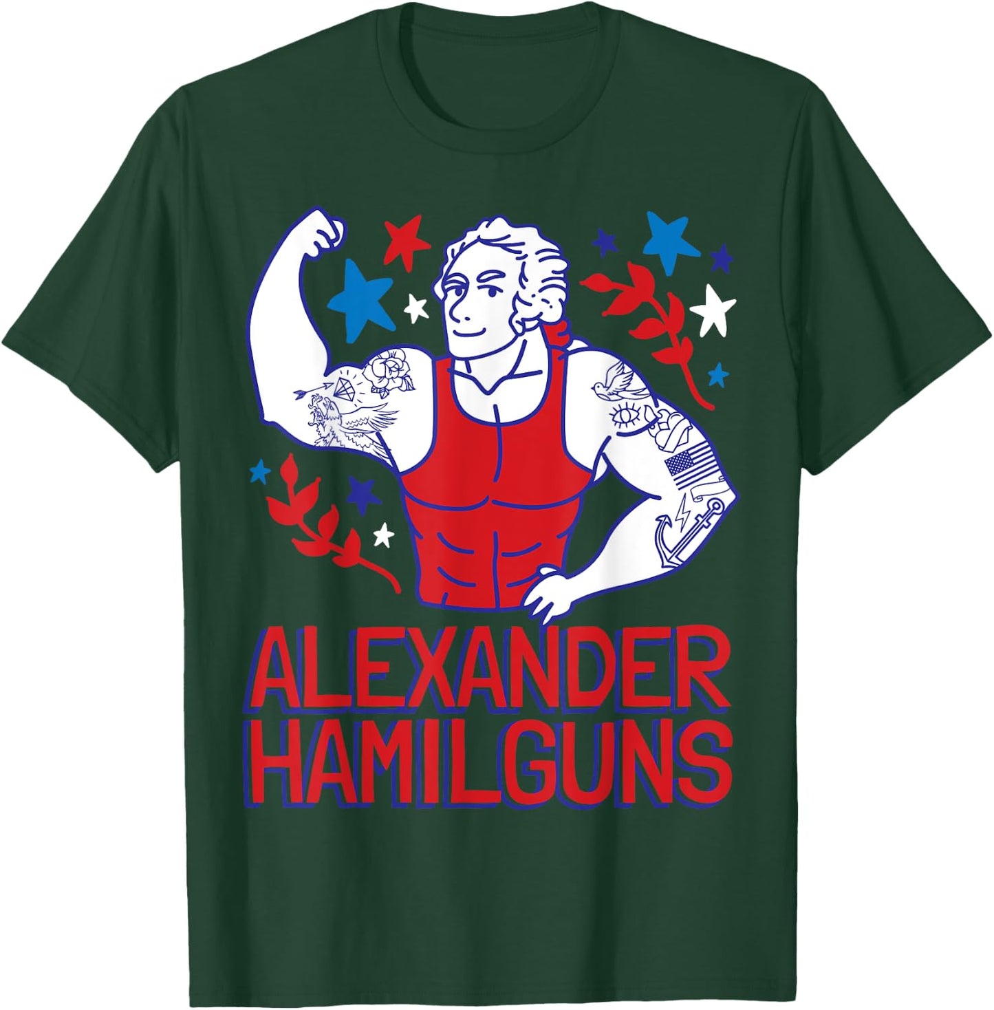 Alexander Hamilguns Hamilton 4th Of July Gym Instructor Gift T-Shirt - T-Shirt | Forest